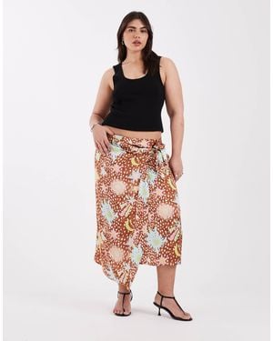 Never Fully Dressed Jaspre Satin Wrap Tie Side Midi Skirt - Brown