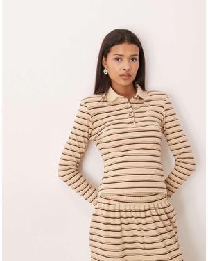 Wanderdoll Frankie Premium Heavyweight Jersey Contrast Collar Long Sleeve Polo Top - Natural