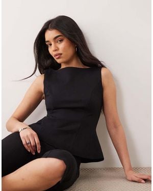 GOOD AMERICAN Soft Stretch Ponte Straight Neck Top - Black