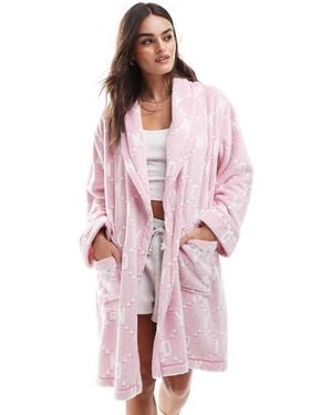 DKNY Folded Fleece Short Chenille Robe - Pink
