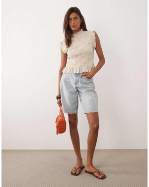 Mango High Neck Frill Sleeveless Top - Natural
