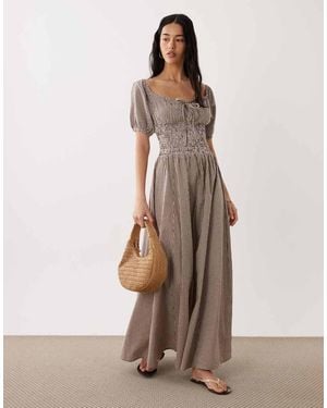 esmé studios Puff Sleeve Tie Front Beach Maxi Dress - Natural