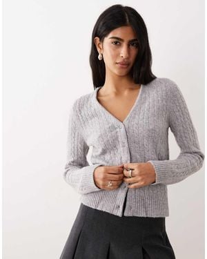 Mango Cárdigan Con Cuello De Pico De Punto De Ochos De - Gris