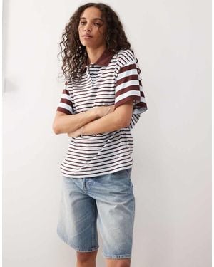 Collusion Mixed Stripe Rugby Polo - Blue