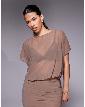 ASOS Co-Ord Mesh Boat Neck Slouchy Top - Grey