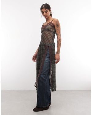 Reclaimed Vintage Sheer Chiffon Check Lace Maxi Cami Maxi Top - White