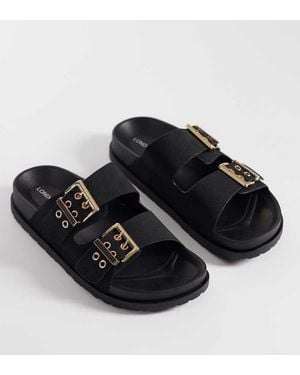 London Rebel Morgan Double Buckle Flat Sandals - Black