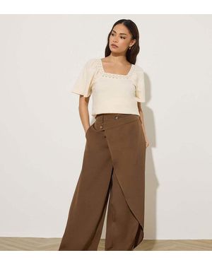 PixieGirl Petite Wrap Wide Leg Trousers - Natural