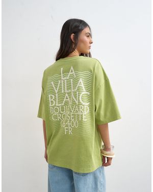 TOPSHOP 'La Villa Blanca' Graphic Oversized Tee - Green