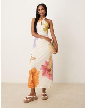 ASOS Mesh Halter Harwear Detail Keyhole Midi Dress - Natural