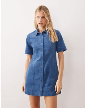 Threadbare Cord Short Sleeve Mini Dress - Blue