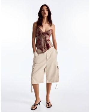 Bershka Printed Halter Top - Natural