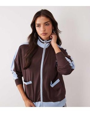 Kaiia Exclusive Knitted High Neck Zip Through Cardigan Co-ord - Brown