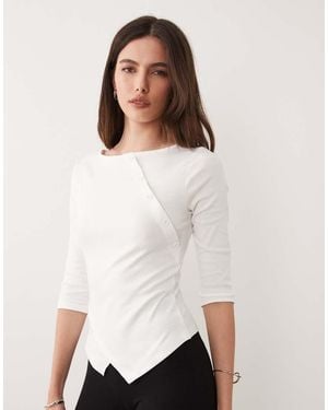 ASOS 3/4 Sleeve Asymmetric Button Up Top - White