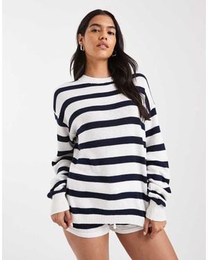 Edikted Amaris Oversized Striped Knit Jumper - White
