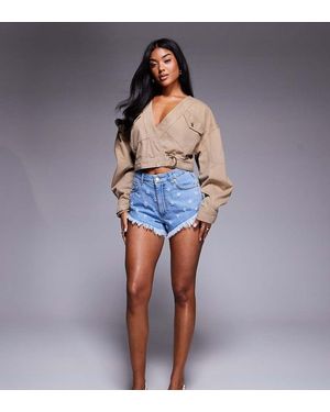 ASOS Asos X The Sourced Collection Distressed Micro Denim Shorts - Blue