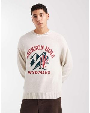 Hollister Boxy Open Hem Ski Motif Jumper - Natural