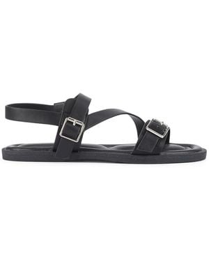 SEQWL Strappy Flat Sandals Gladiator Style Double Buckle Detail - Blue