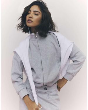 River Island Long Sleeve Zip Up Bomber Sweatshirt - Grey