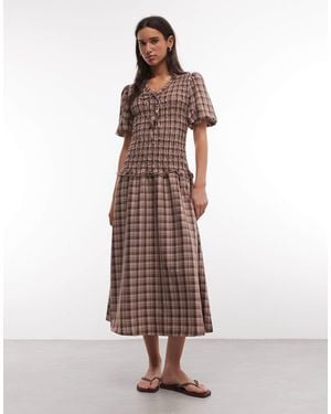 Daisy Street – gesmoktes midikleid - Braun