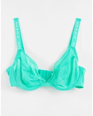 We Are We Wear Fuller Bust Mesh Sheer Plunge Bra - Green