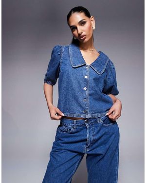 River Island Denim Puff Sleeve Top - Blue