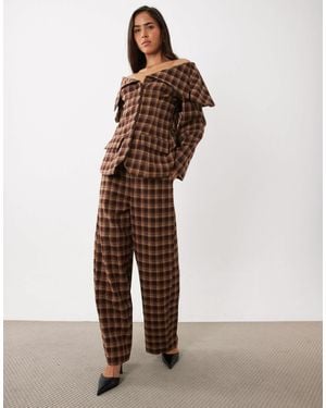 ASOS Brushed Checked Tailored Pants - Brown