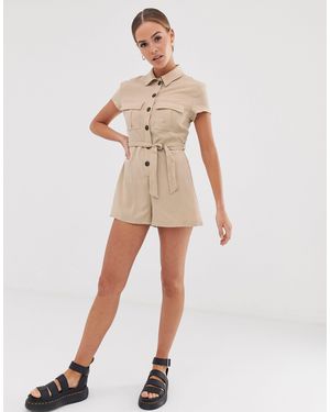 Bershka Utility Playsuit - Natural