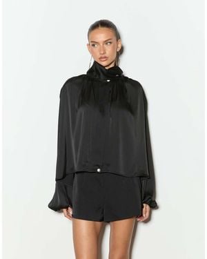 Noughts & Kisses Celeste Satin Funnel Neck Drape Detail Top - Black