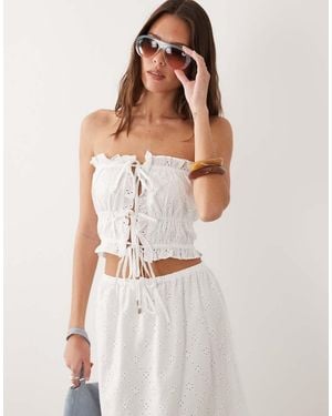 esmé studios Esmee Tie Front Bandeau Broderie Crop Top - White