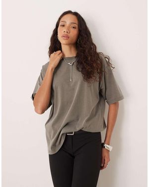 JJXX T-Shirt Oversize Lavaggio Acido Grigio Kaki - Marrone