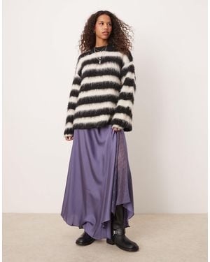 Free People Jupe longueur mollet en satin avec empiècements en dentelle - héron - Violet