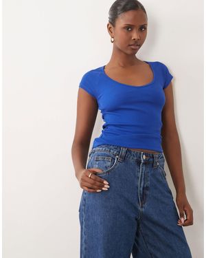 ASOS Ribbed Raglan V-neck Baby Tee - Blue