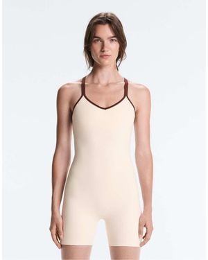 Oysho Comfortlux Short Jumpsuit With Contrast Double Straps - Pink