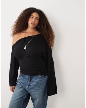 ASOS Asos Design Curve Fallen Shoulder Cinched Waist Top - Black
