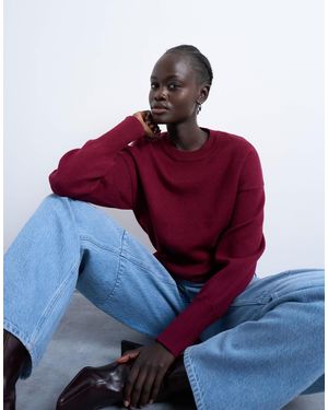 TOPSHOP Pull ajusté à la taille en maille compacte - bordeaux - Rouge