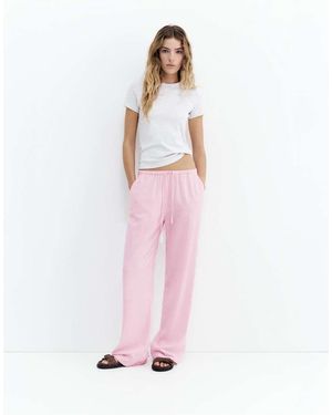 Pull&Bear Linen Blend Trousers - Pink