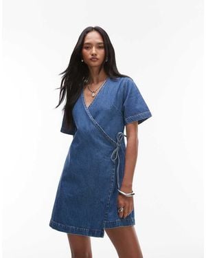 TOPSHOP Denim Wrap Mini Dress - Blue
