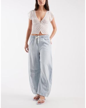 Gap Mid Rise Tie Waist Horseshoe Pinstripe Jeans - Blue