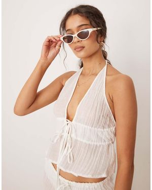 Mango Crinkle Tie Front Halter Top Co-ord - White