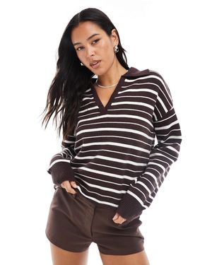 4th & Reckless Knitted Collared V-neck Rugby Sweater - Black
