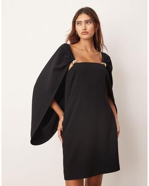 ARRANGE Cape Sleeve Mini Shift Dress With Metal Trim Detailing - Black