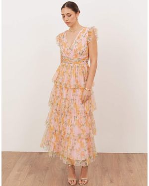 ANAYA Floral V Neck Tiered Midaxi Dress - Natural