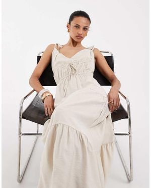 Vero Moda Tie Shoulder Cami Midi Tiered Dress - Natural