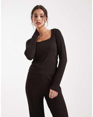 Vero Moda Glitter Long Sleeve Square Neck Top Co-Ord - Black