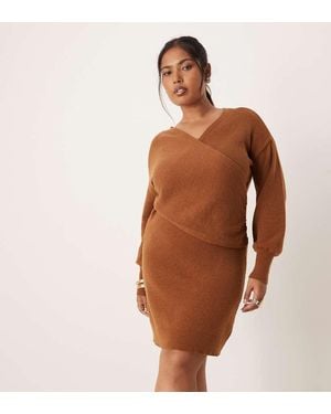 Vila Curve Knitted Mini Wrap Dress - Brown