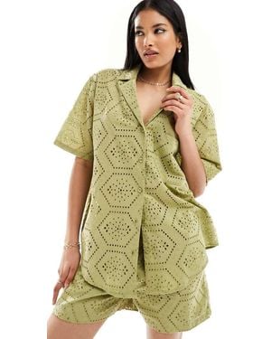 Iisla & Bird Oversized Broderie Beach Shirt - Green