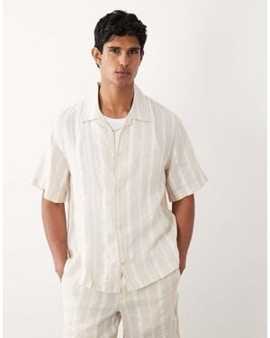 Mango Linen Blend Short Sleeve Striped Shirt - White