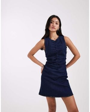 JJXX Ruched Denim Mini Dress - Blue