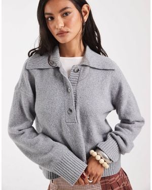 Free People Trading up - pull en maille style polo - Gris